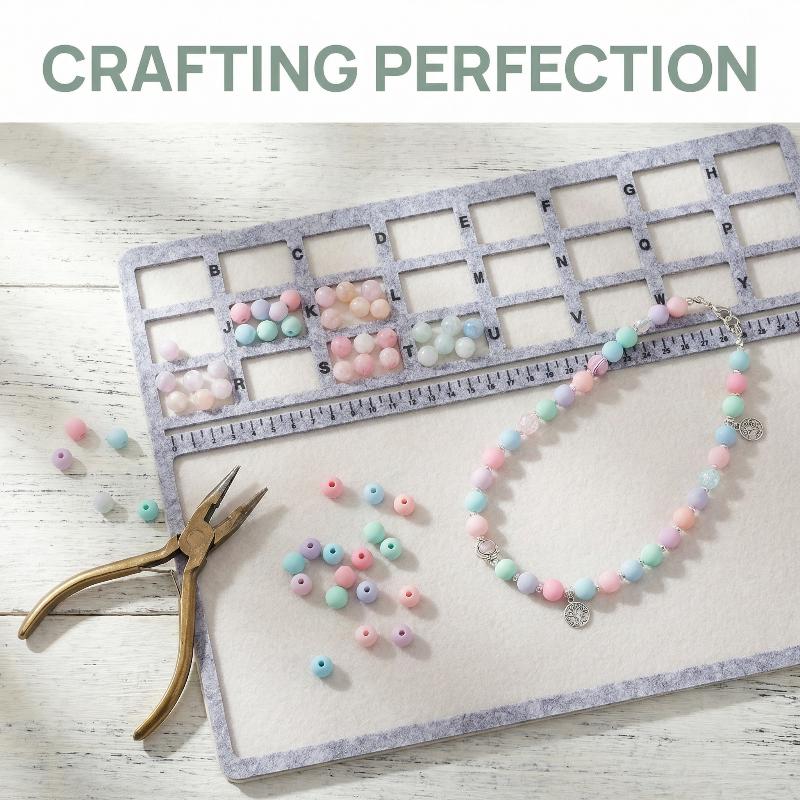 Jewelry Making Board - แผ่นรองร้อยลูกปัดแบบสี่เหลี่ยมผืนผ้า แผ่นออกแบบลูกปัดแบบสักหลาด พร้อมสเกลเซนติเมตรและตัวอักษร ถาดใส่ลูกปัด แผ่นรองร้อยลูกปัดสำหรับงานศิลปะและงานฝีมือ