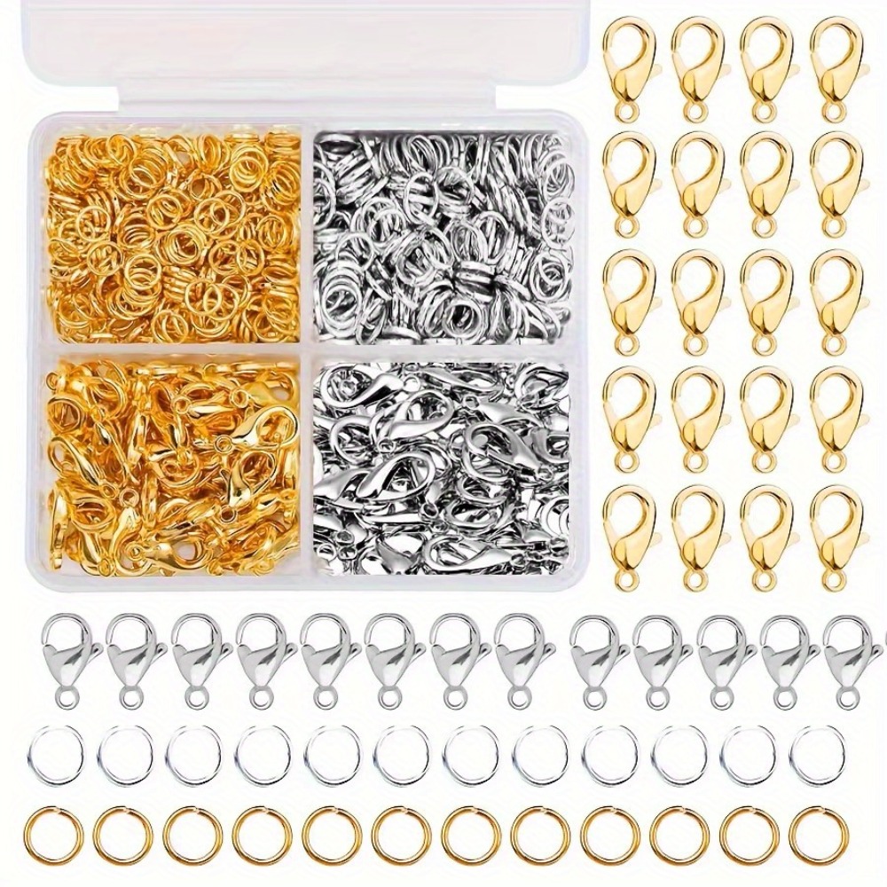 Lobster Clasp Silver - ชุดรวม 350/500 ชิ้น ประกอบด้วยห่วงแยกและตัวล็อคก้ามปูสีเงิน สำหรับงาน DIY