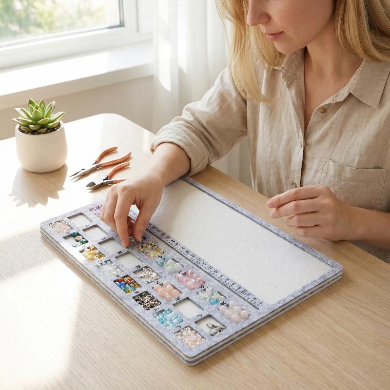 Jewelry Making Board - แผ่นรองทำลูกปัดจากผ้าสักหลาดพร้อมแผ่นรองนุ่มลายตัวอักษร CM สำหรับงานประดิษฐ์ลูกปัด DIY และการจัดเรียง